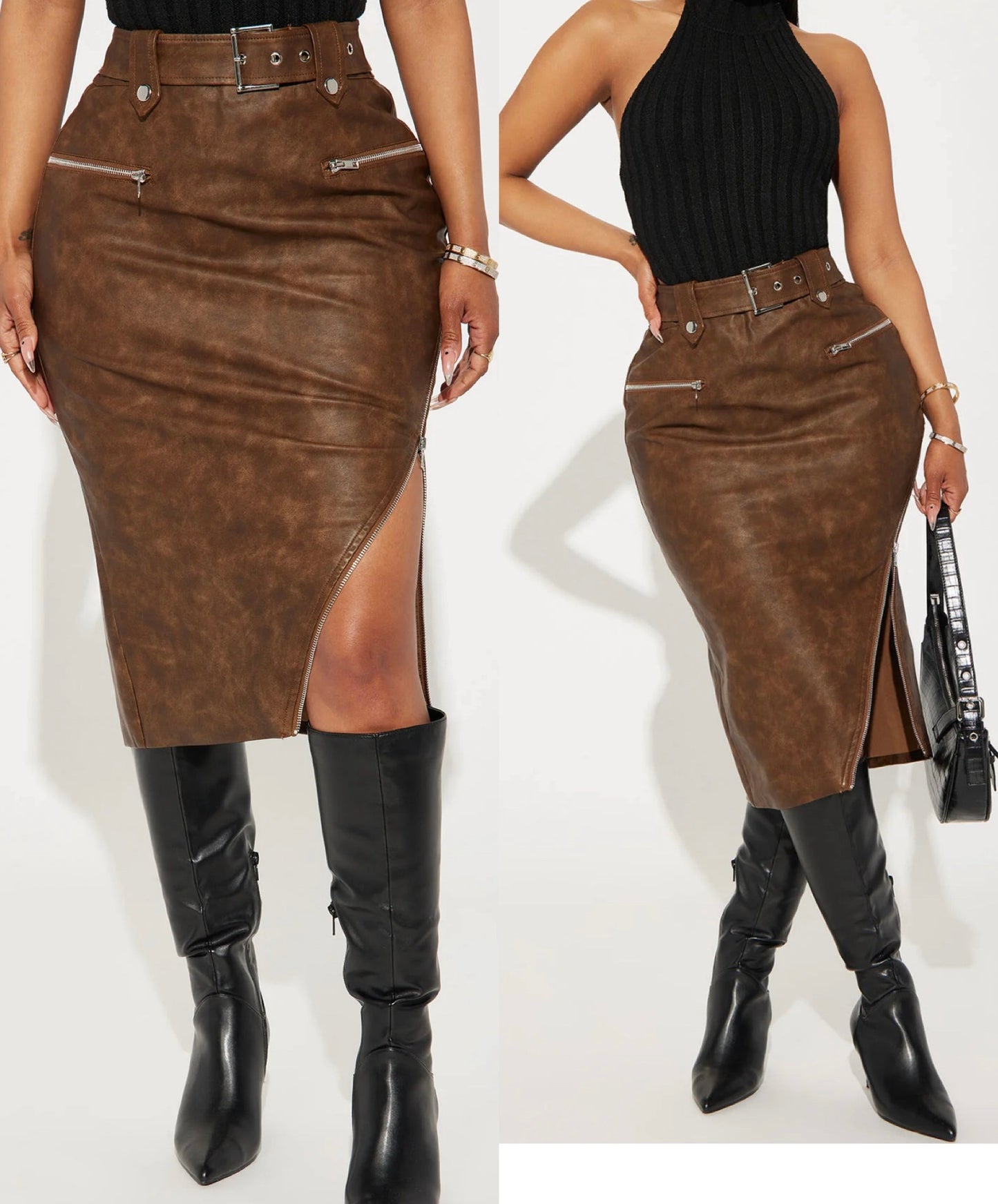 Coco Brown Zipper Skirt